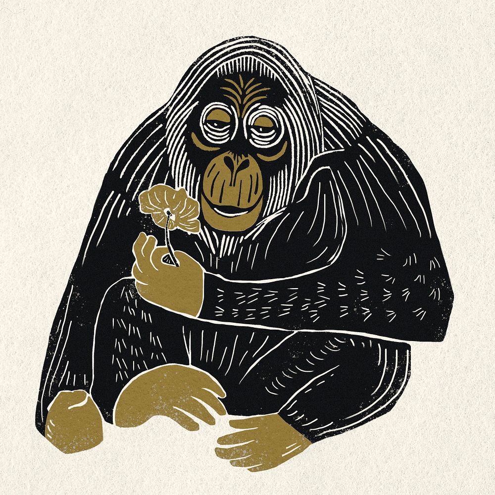 Wild animal orangutan psd vintage clipart