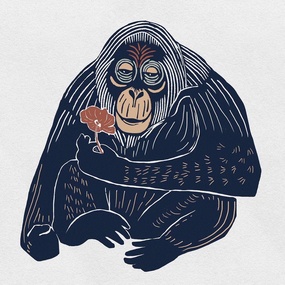 Orangutan wild animal psd vintage stencil