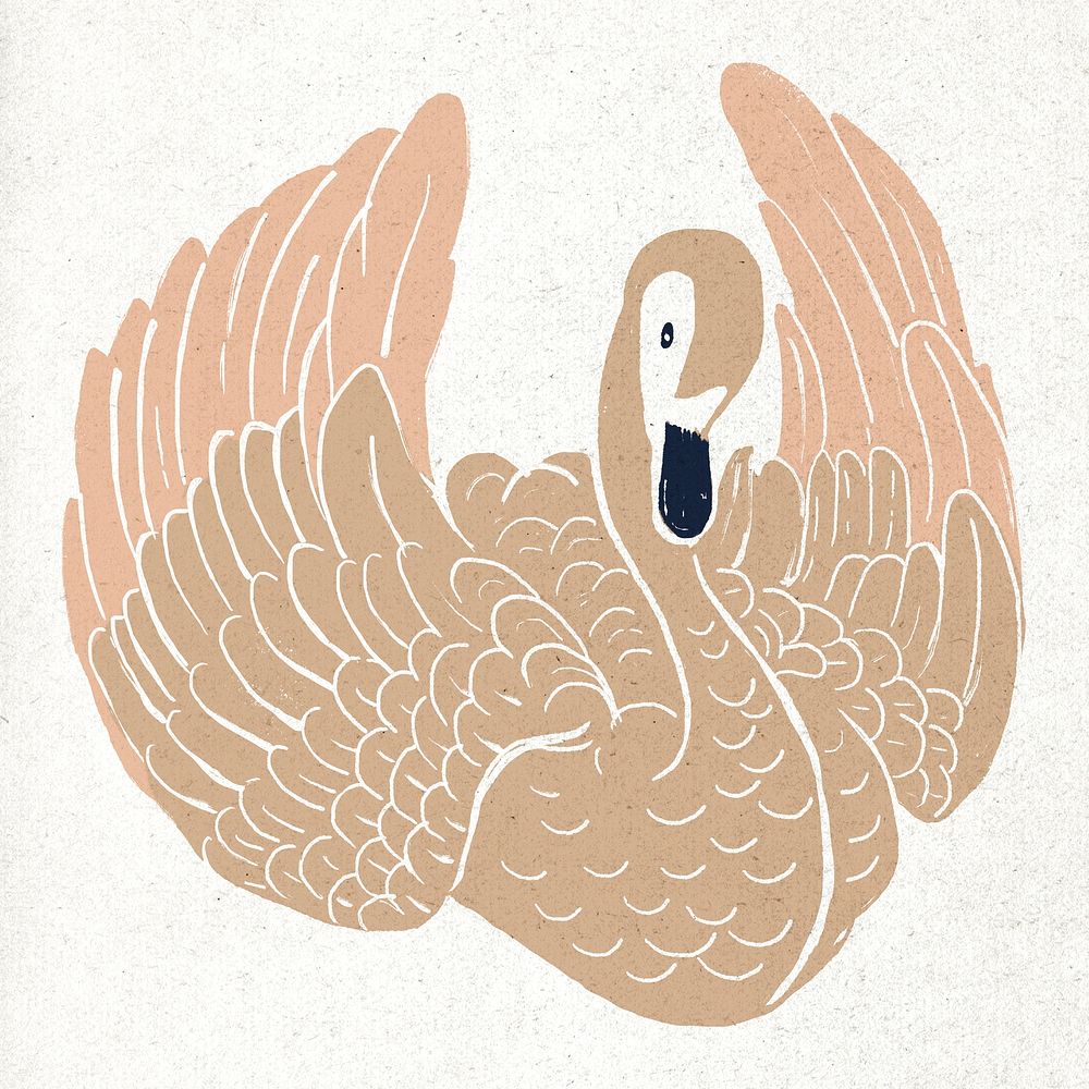 Beige swan bird psd vintage stencil