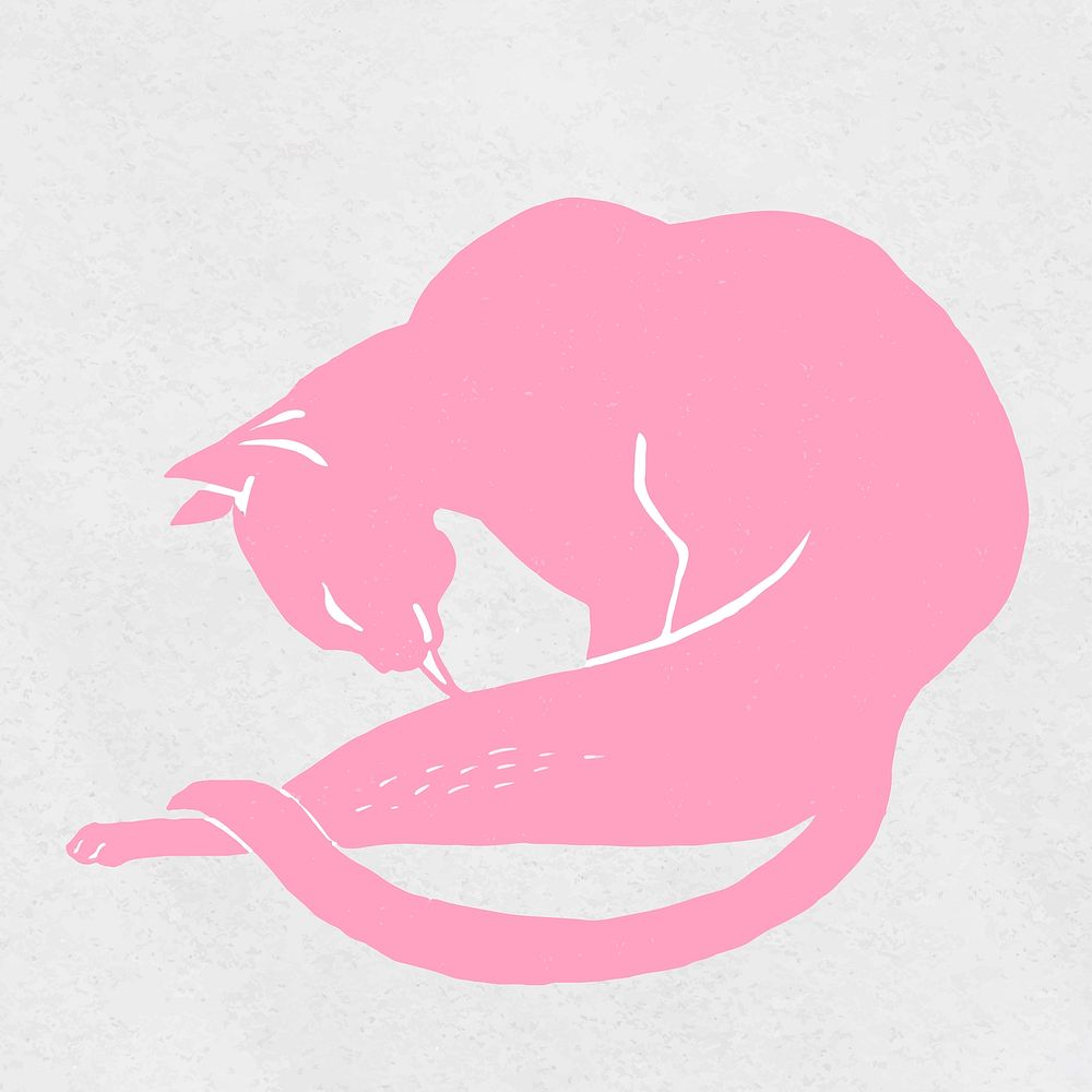 Vintage pink cat animal hand drawn clipart