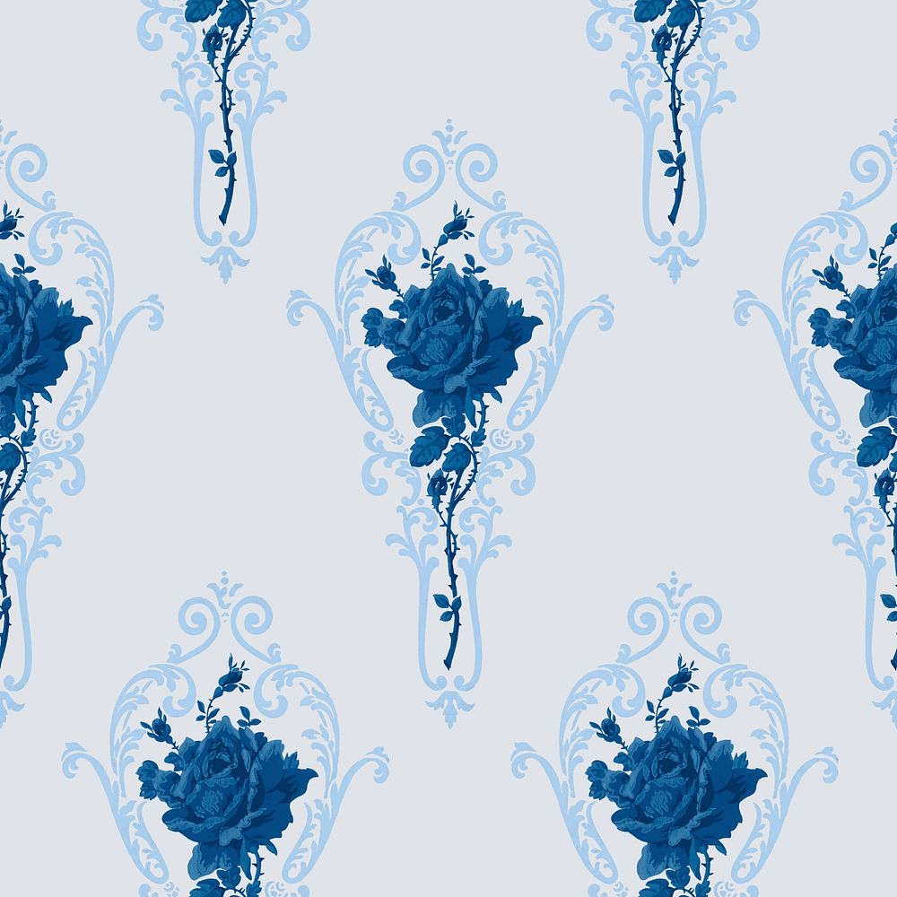 Psd blue rose ornamental pattern vintage background
