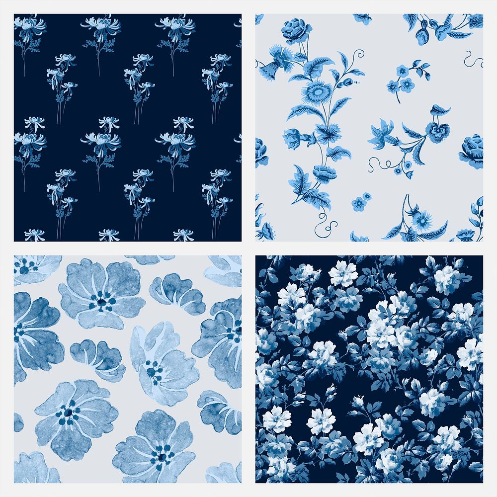 Psd blue flowers vintage background collection