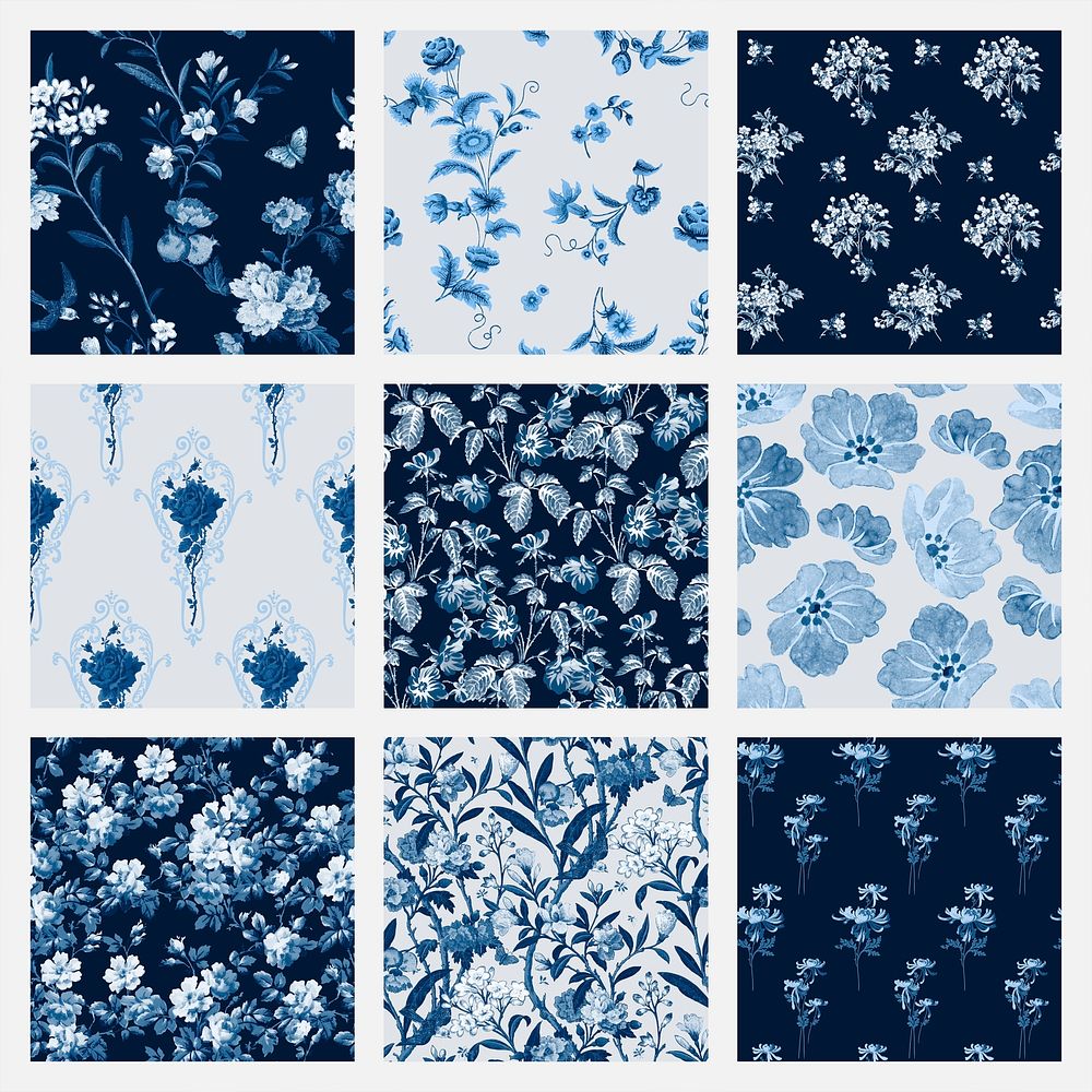 Psd blue flowers vintage background collection