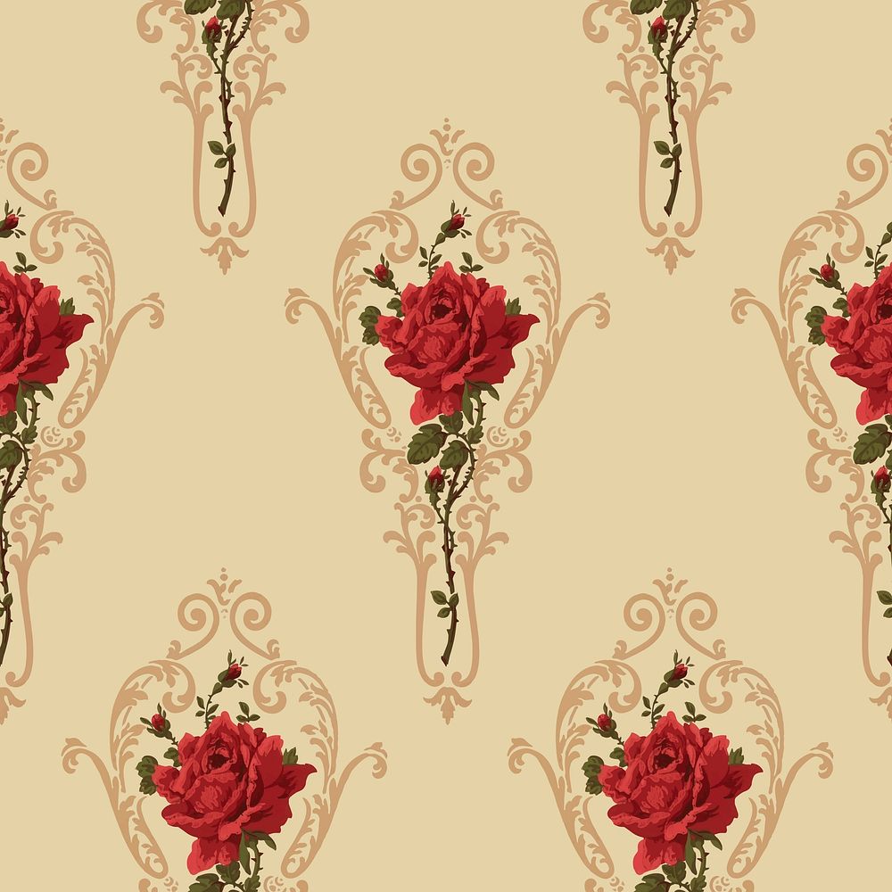 Vector red rose ornamental flower pattern vintage background