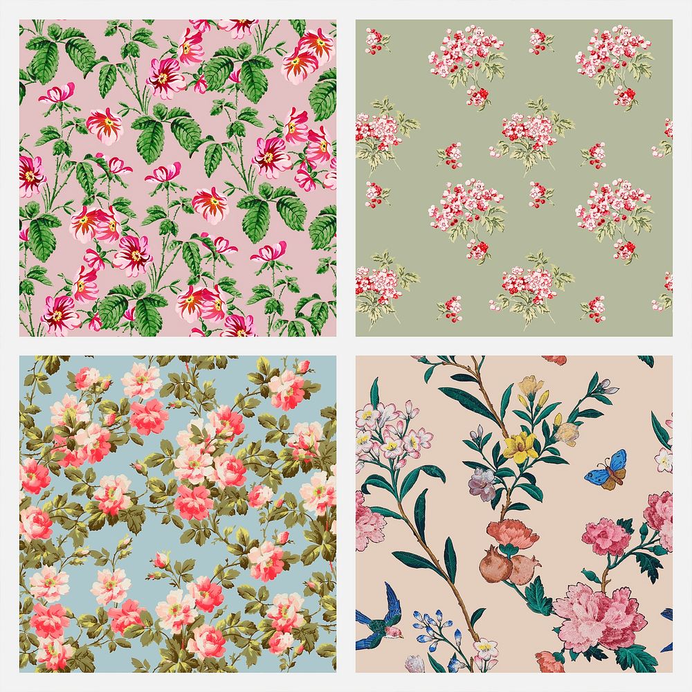 Psd floral pattern vintage background set