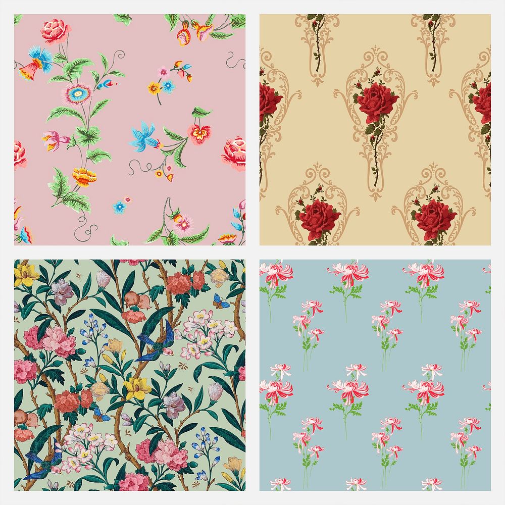 Psd floral pattern vintage background set