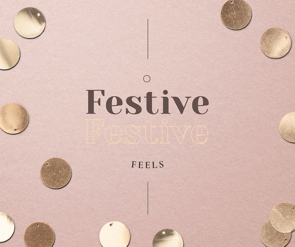 Festive message vector gold confetti pattern pink background