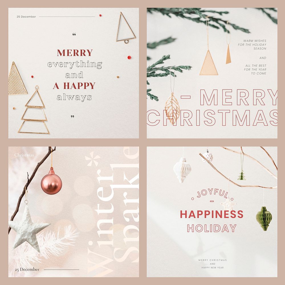 Christmas vector social media template set in gold tone 