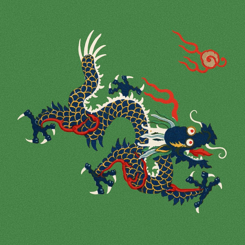Oriental Chinese art psd dragon colorful design element