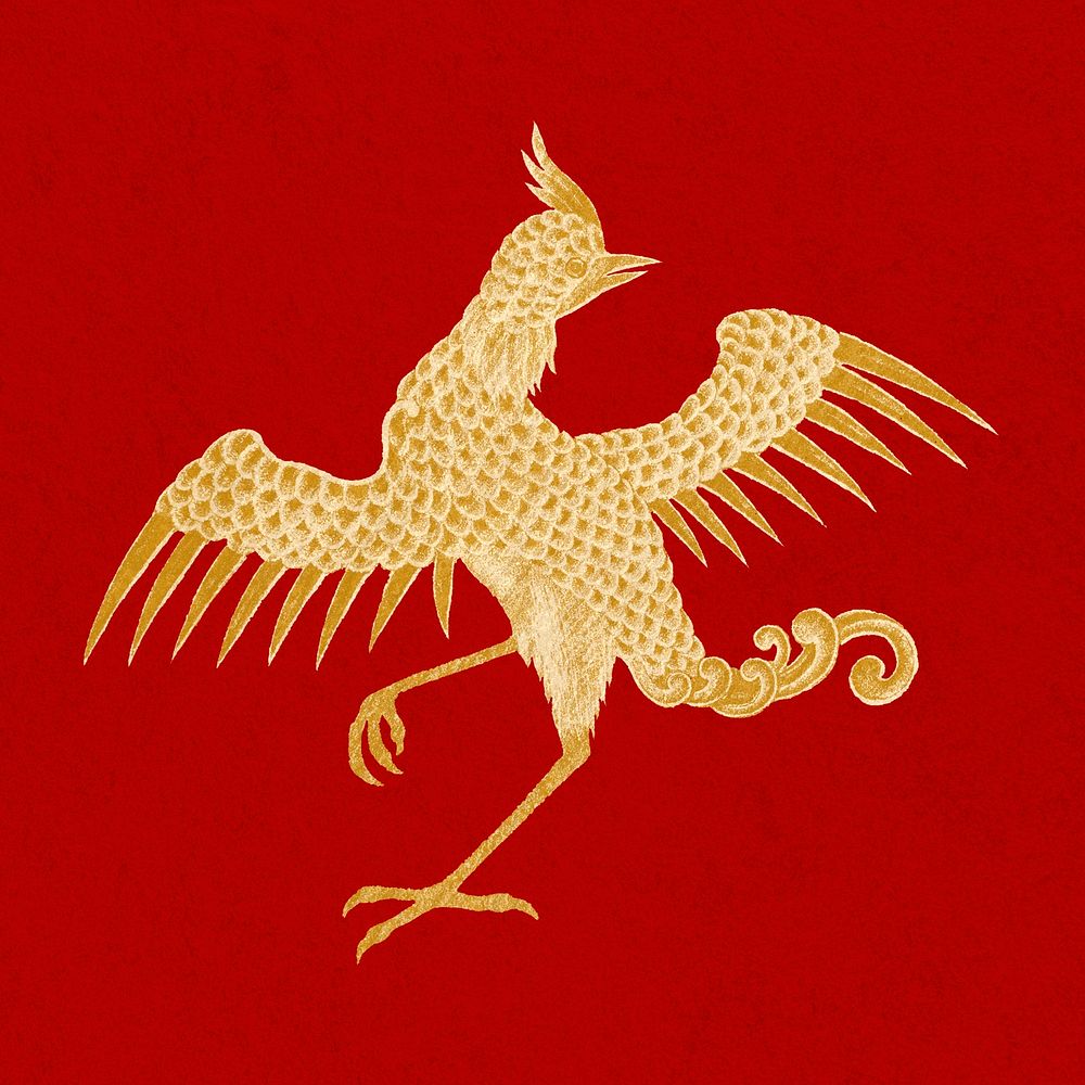 Oriental Chinese art psd bird gold design element