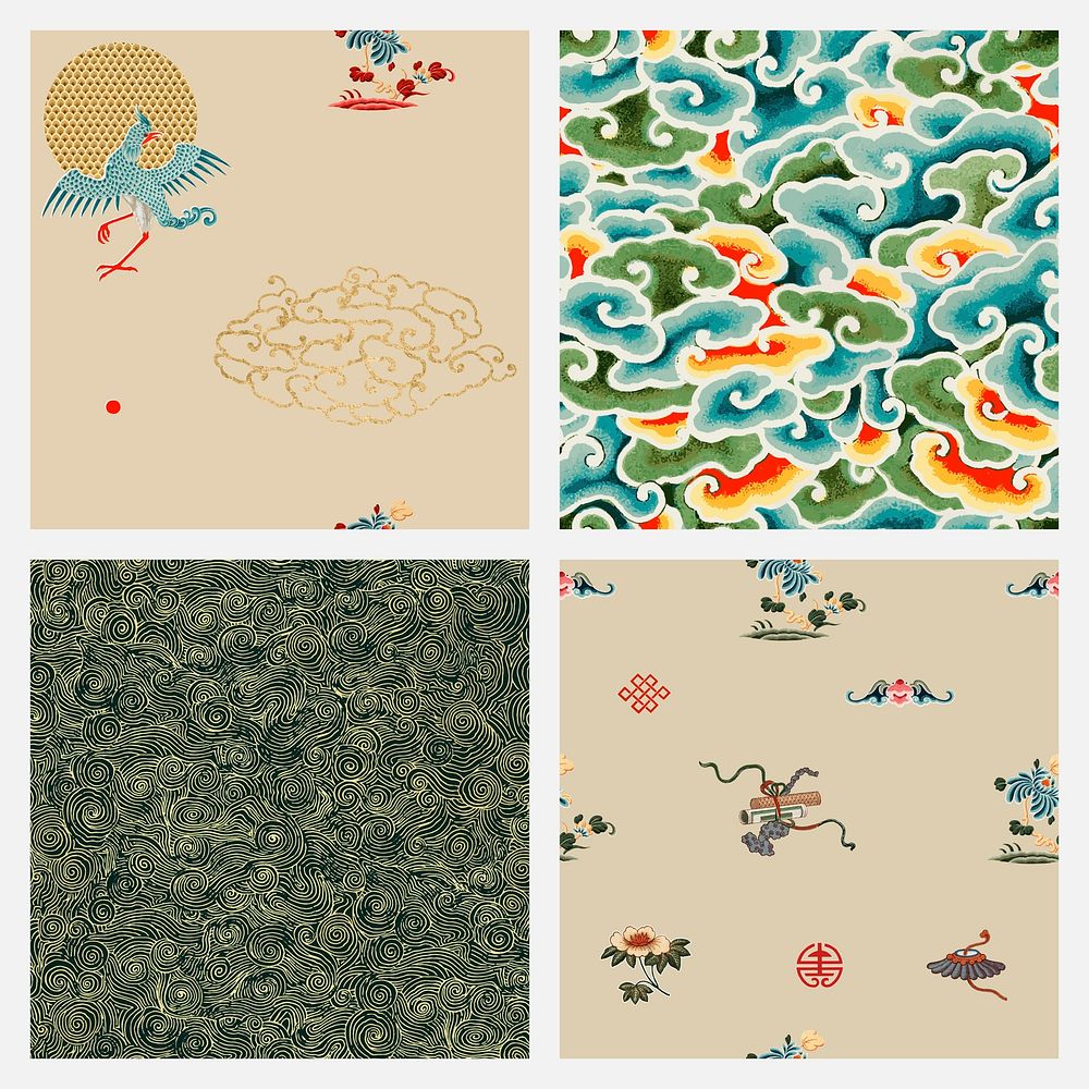 Chinese art vector oriental seamless background collection