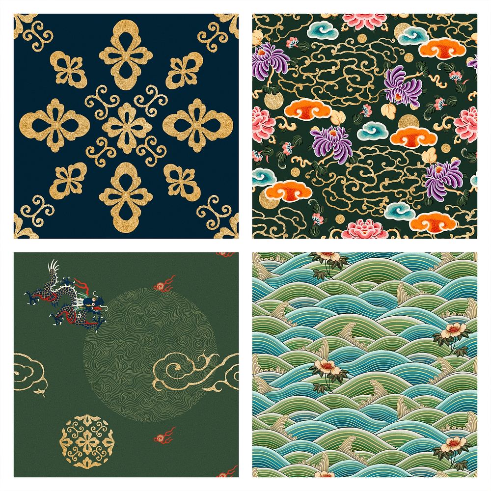 Chinese art psd oriental seamless background collection