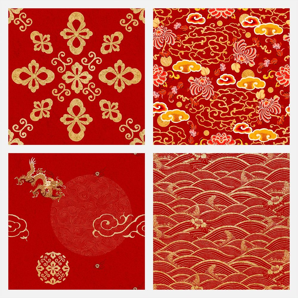 Psd gold Chinese pattern oriental background set