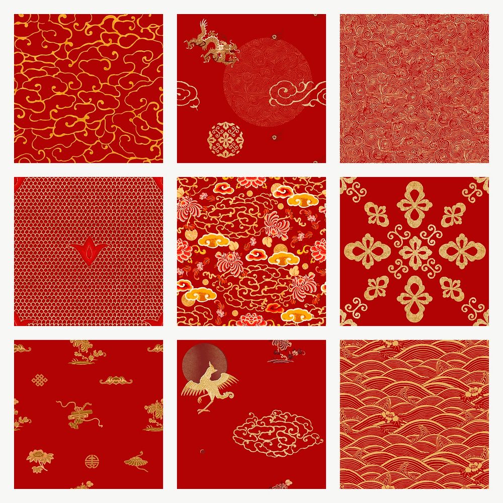 Gold red Chinese art vector decorative ornament clipart collection