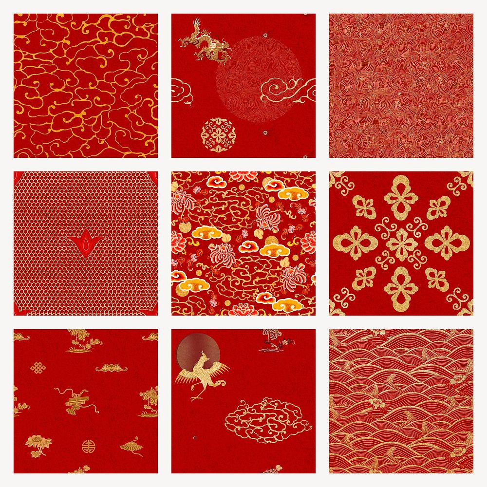 Chinese gold traditional pattern psd background set