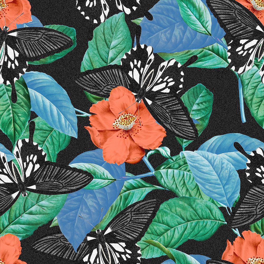 Seamless butterfly floral psd pattern, vintage remix from The Naturalist's Miscellany by George Shaw