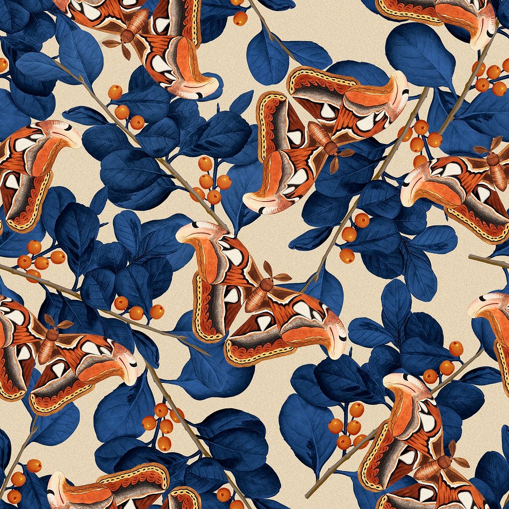 Seamless butterfly floral pattern, vintage remix from The Naturalist's Miscellany by George Shaw