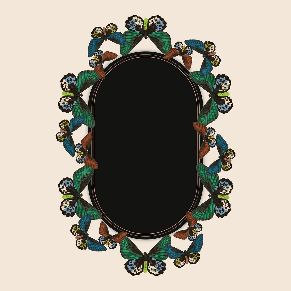 Vintage butterfly pattern green frame, remix from The Naturalist's Miscellany by George Shaw