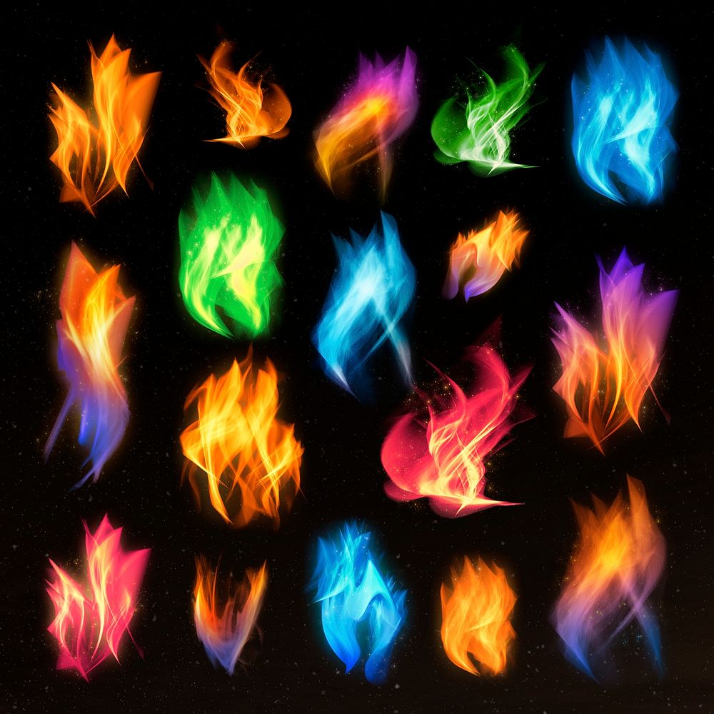 Retro fire flame psd graphic element collection