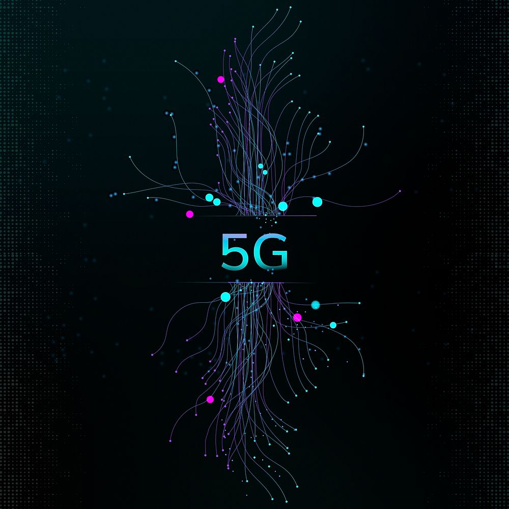Particle data dots psd 5G futuristic technology black background
