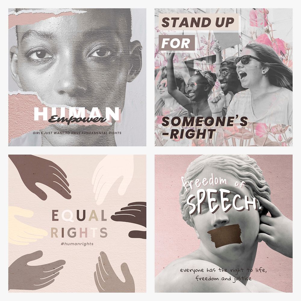 Black Lives Matter psd and Human Rights campaign colorful promotional poster set