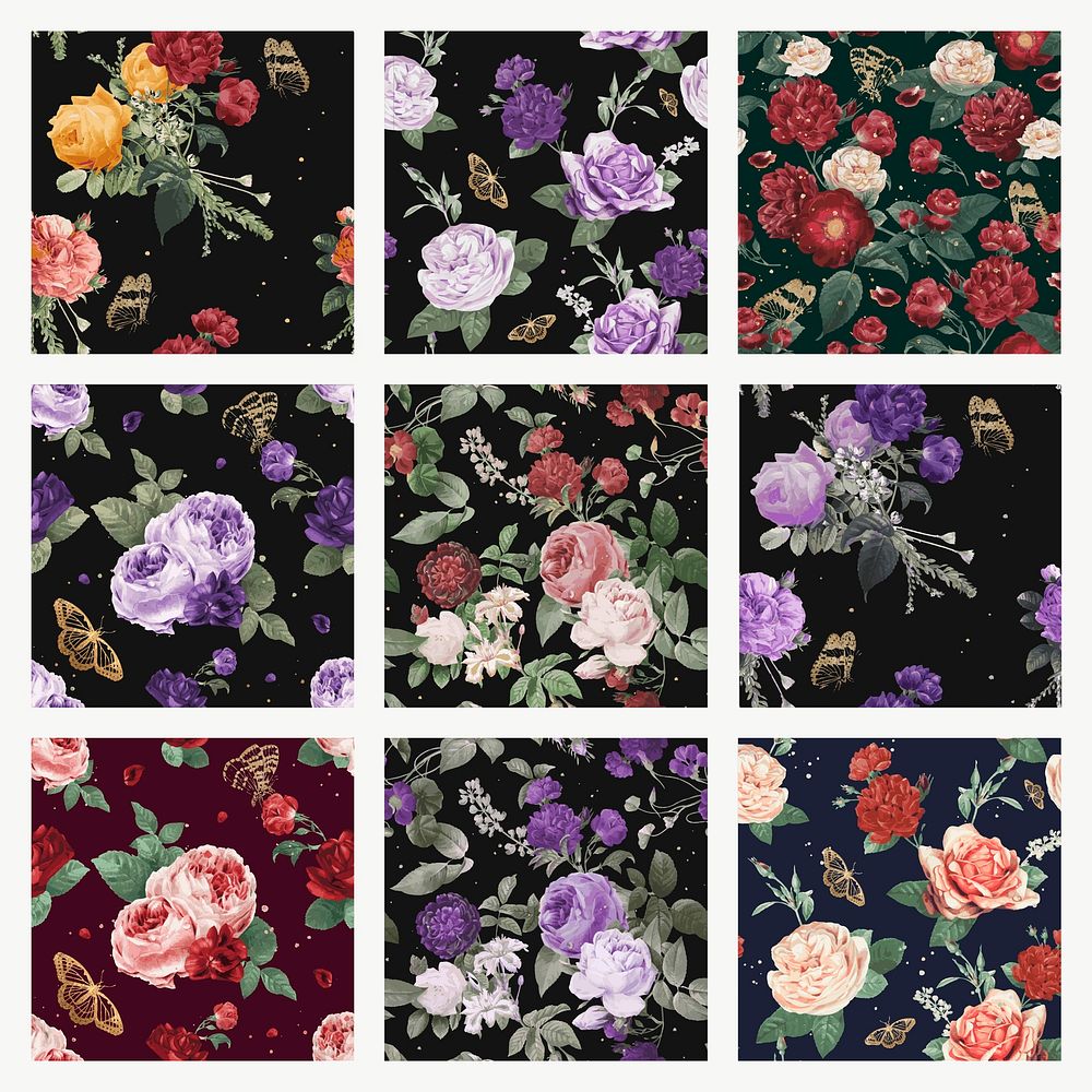 Colorful flowers vector floral pattern illustration collection