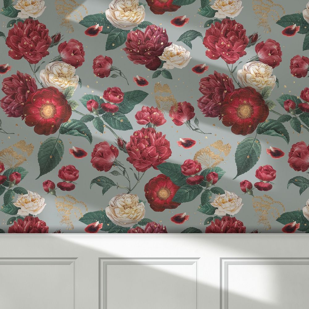 Red flower roses pattern psd wallpaper mockup