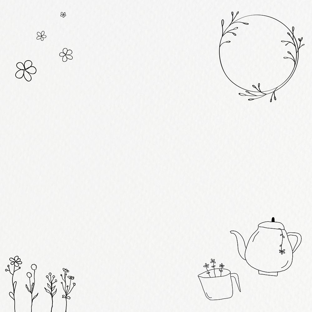Lifestyle frame psd cute afternoon tea theme doodle drawing