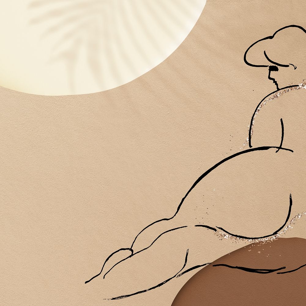 Sketched nude lady social media background in earth tone