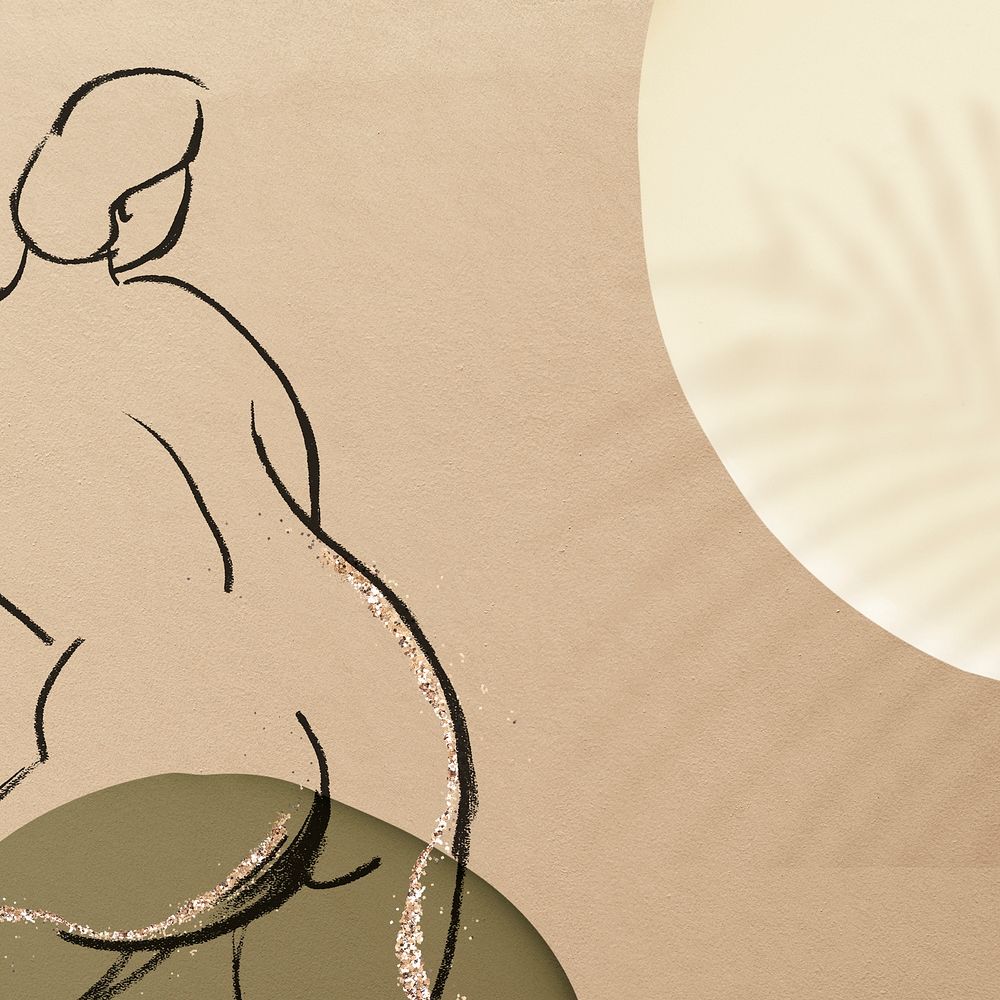Sketched nude lady social media background in glittery earth tone