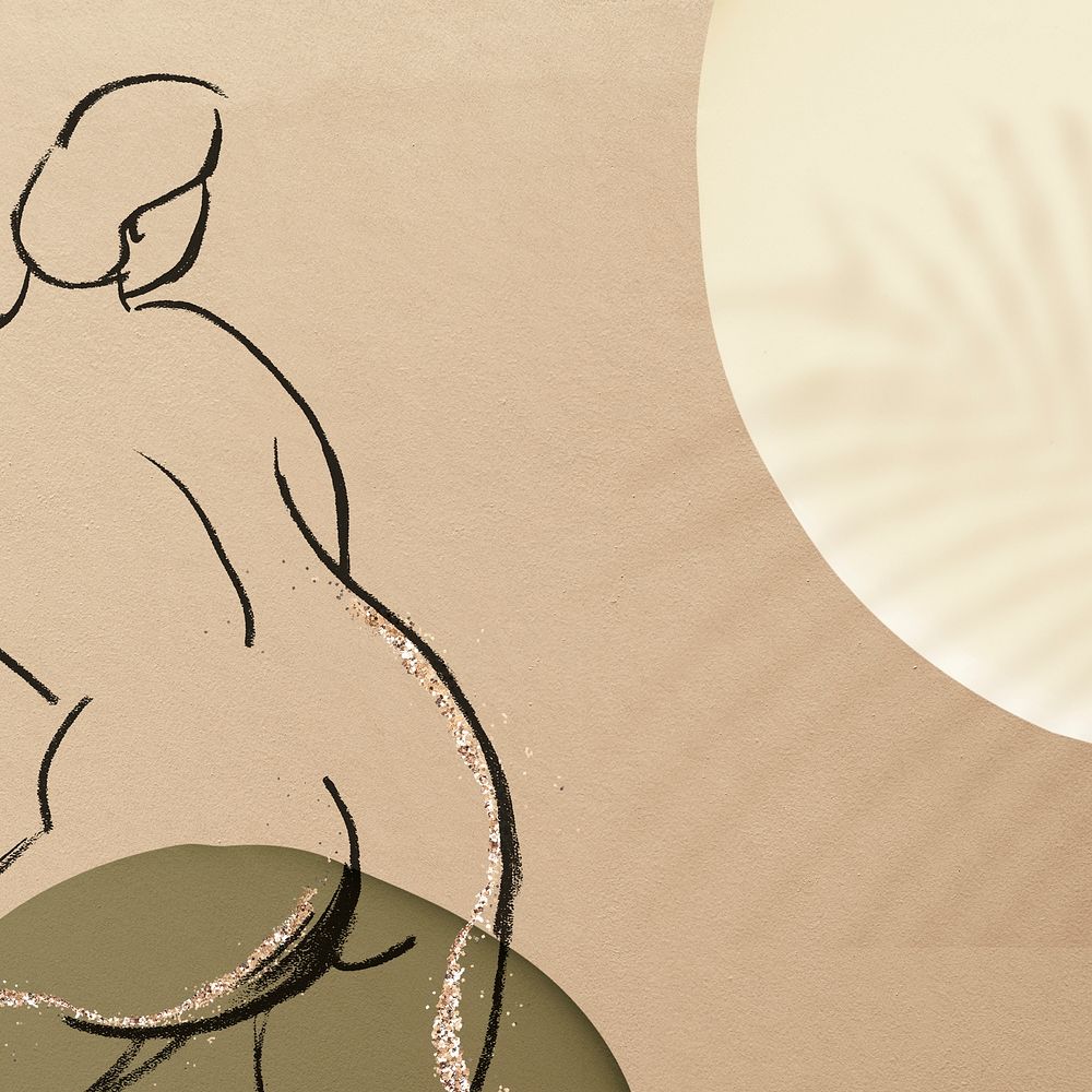 Sketched nude lady social media background psd in glittery earth tone