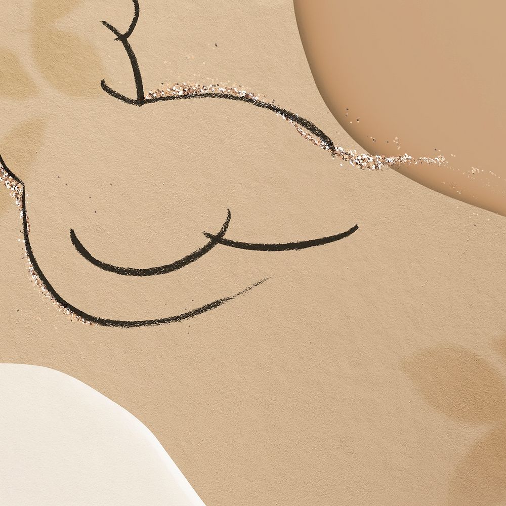 Sketched nude lady social media background psd in glittery earth tone