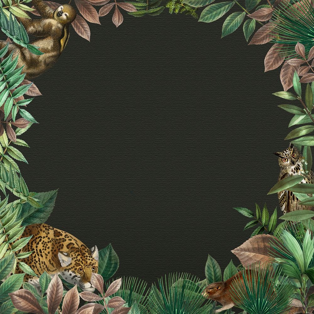 Jungle round frame with design space black background