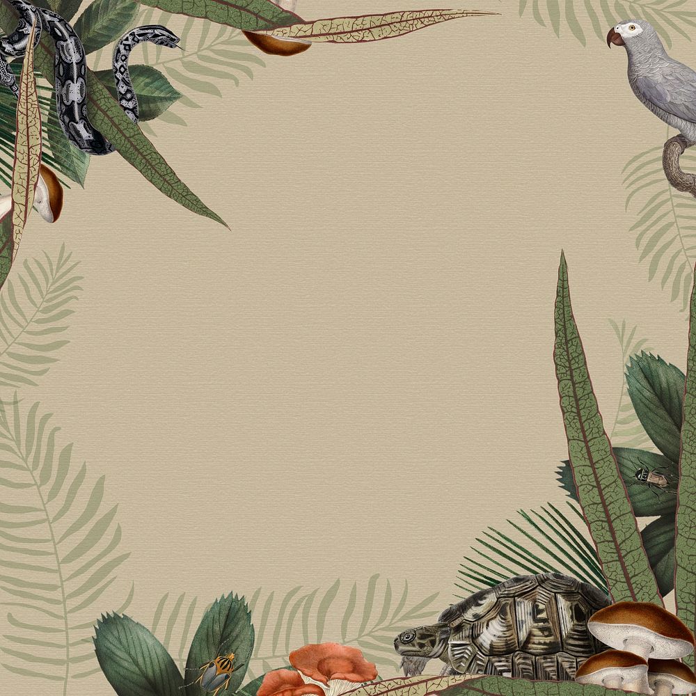 Jungle animals frame psd with design space on beige background