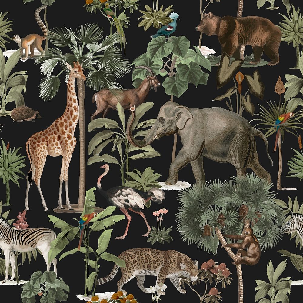 Jungle animal seamless pattern vector background