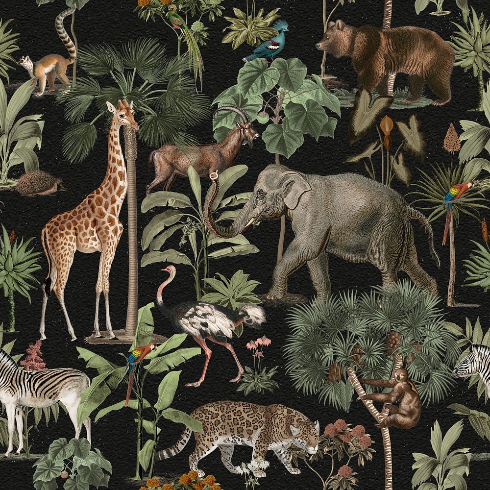 Animal seamless pattern jungle background illustration
