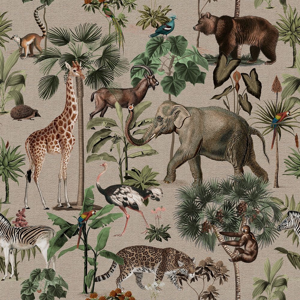 Animal seamless pattern jungle background illustration