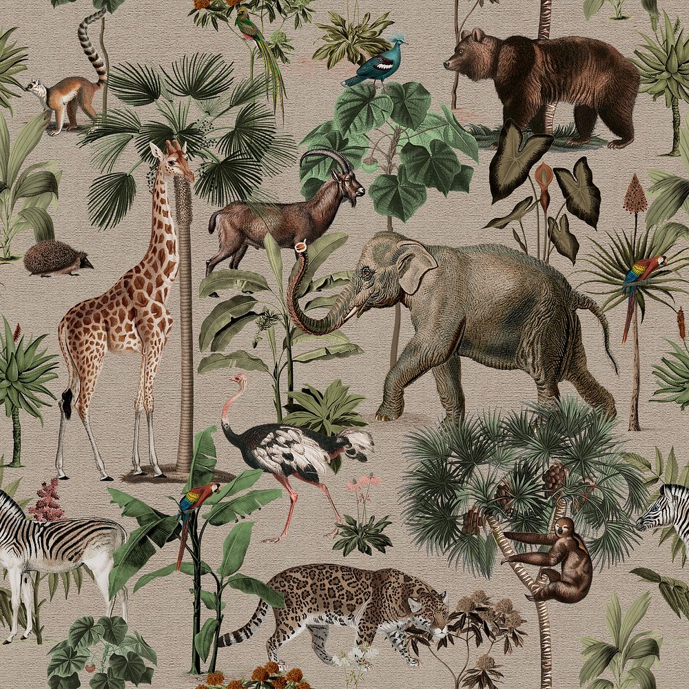 Jungle animal seamless pattern psd background