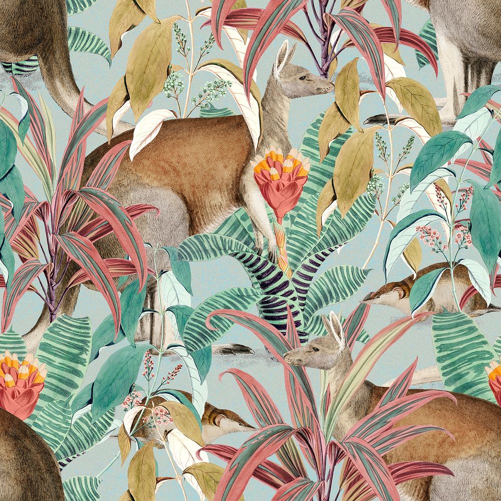 Kangaroo seamless pattern jungle background