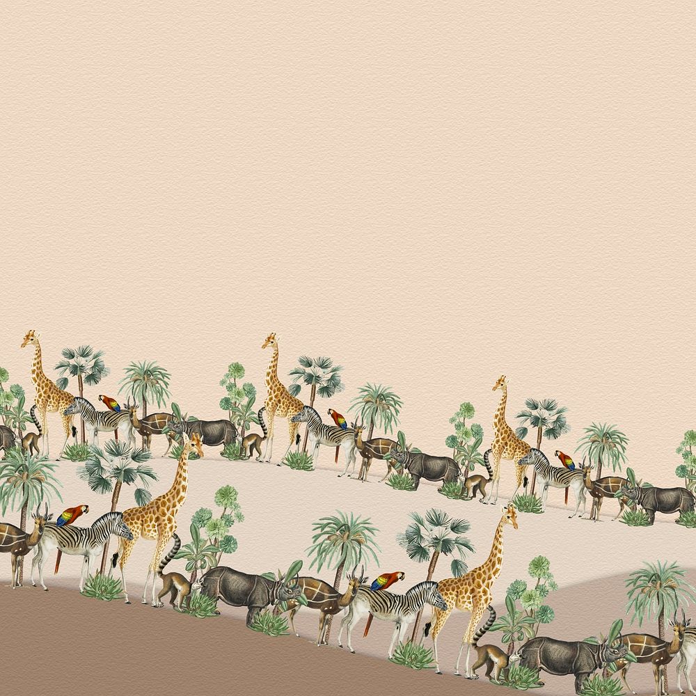 Animal pattern border frame with design space beige background