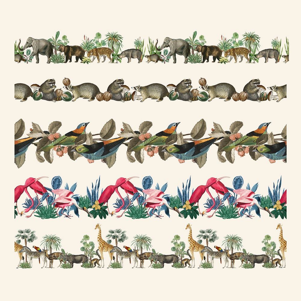 Editable wildlife pattern brush vector mixed animals compatible with ai