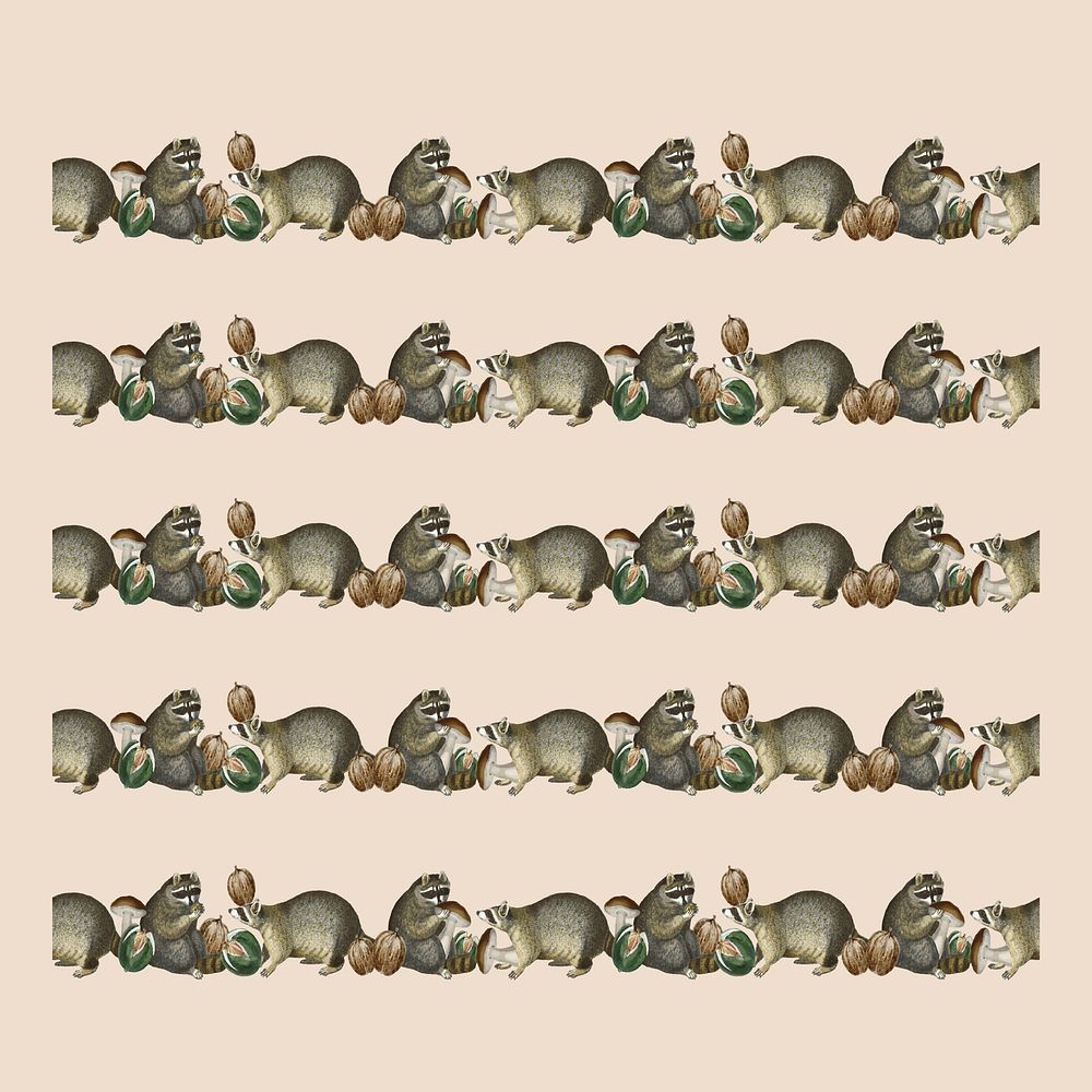 Raccoon editable pattern brush vector compatible with ai