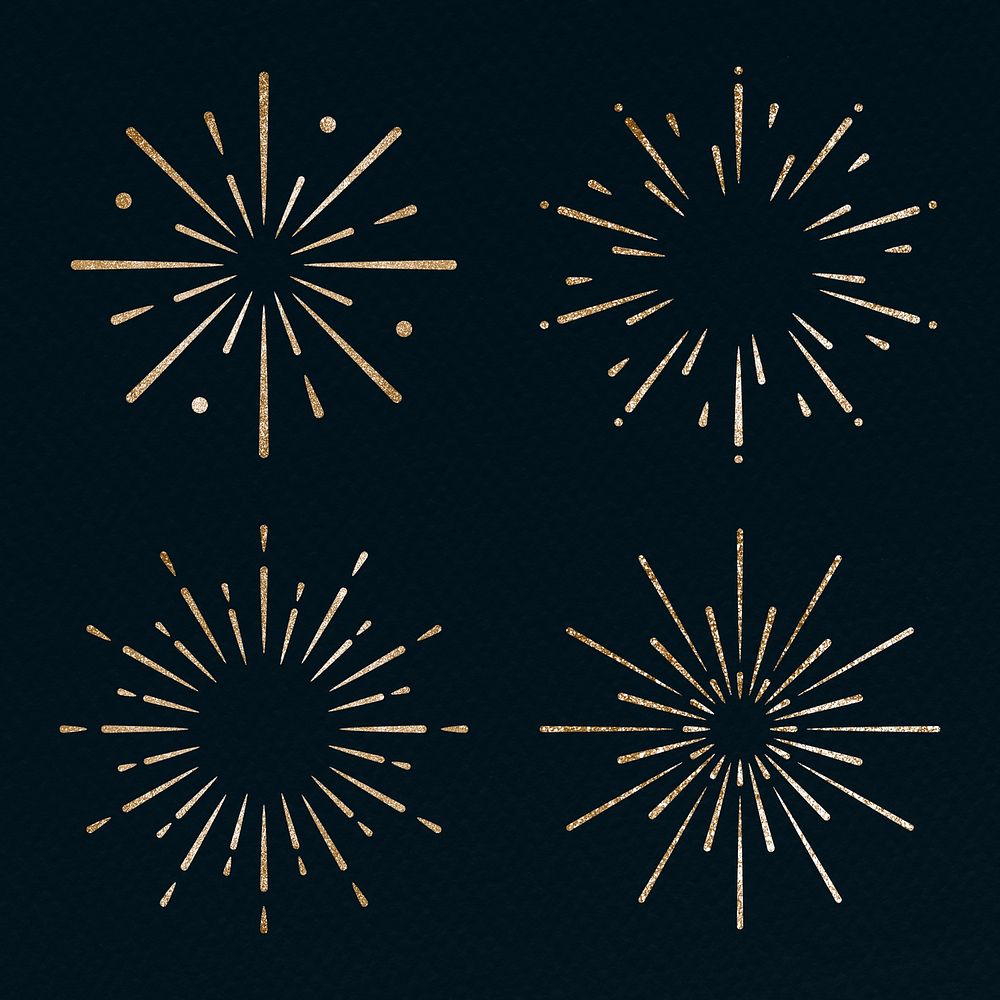 Glittery new year firework psd set