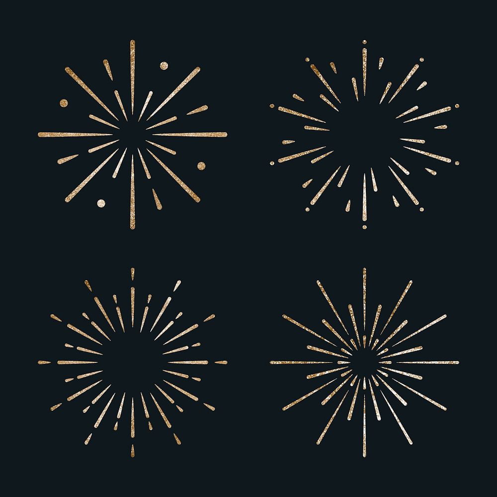 Glittery festive gold fireworks vector