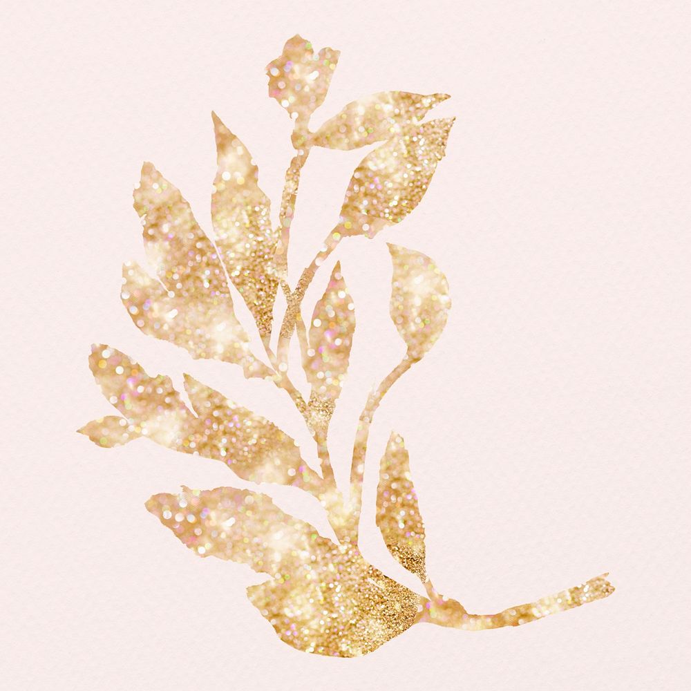 Glittery gold leaf botanical on pink background