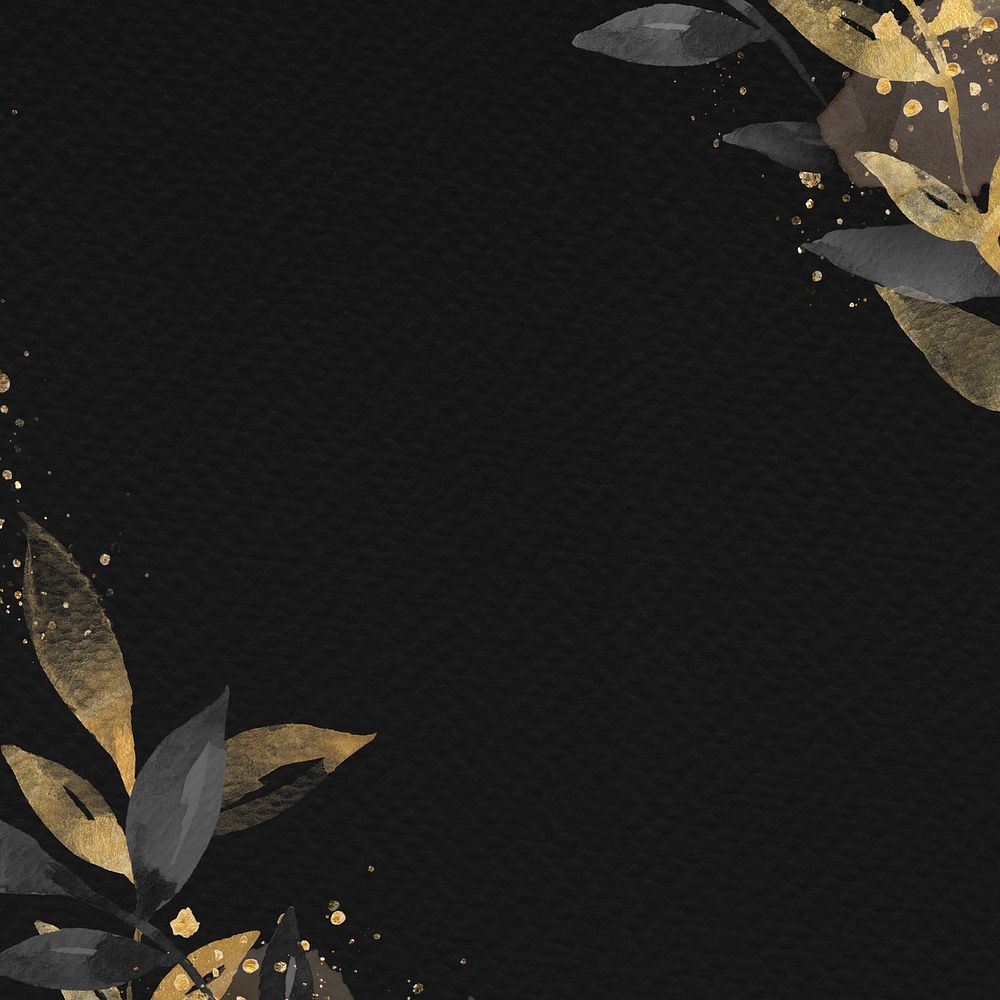 Golden leaf black background psd social media wallpaper