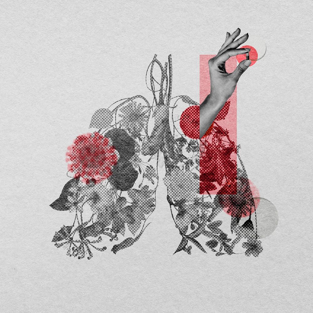 Lung with flowers psd infected with coronavirus