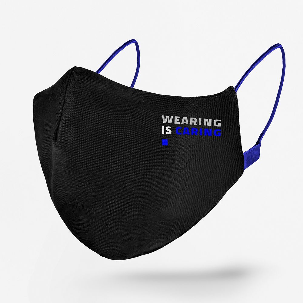 Wearing is caring psd mockup black face mask