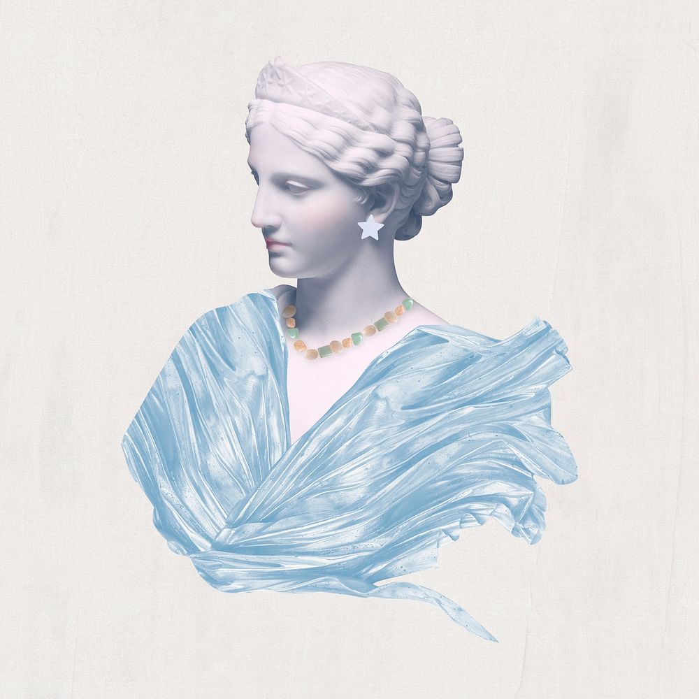 Beautiful Greek goddess statue psd aesthetic mixed media