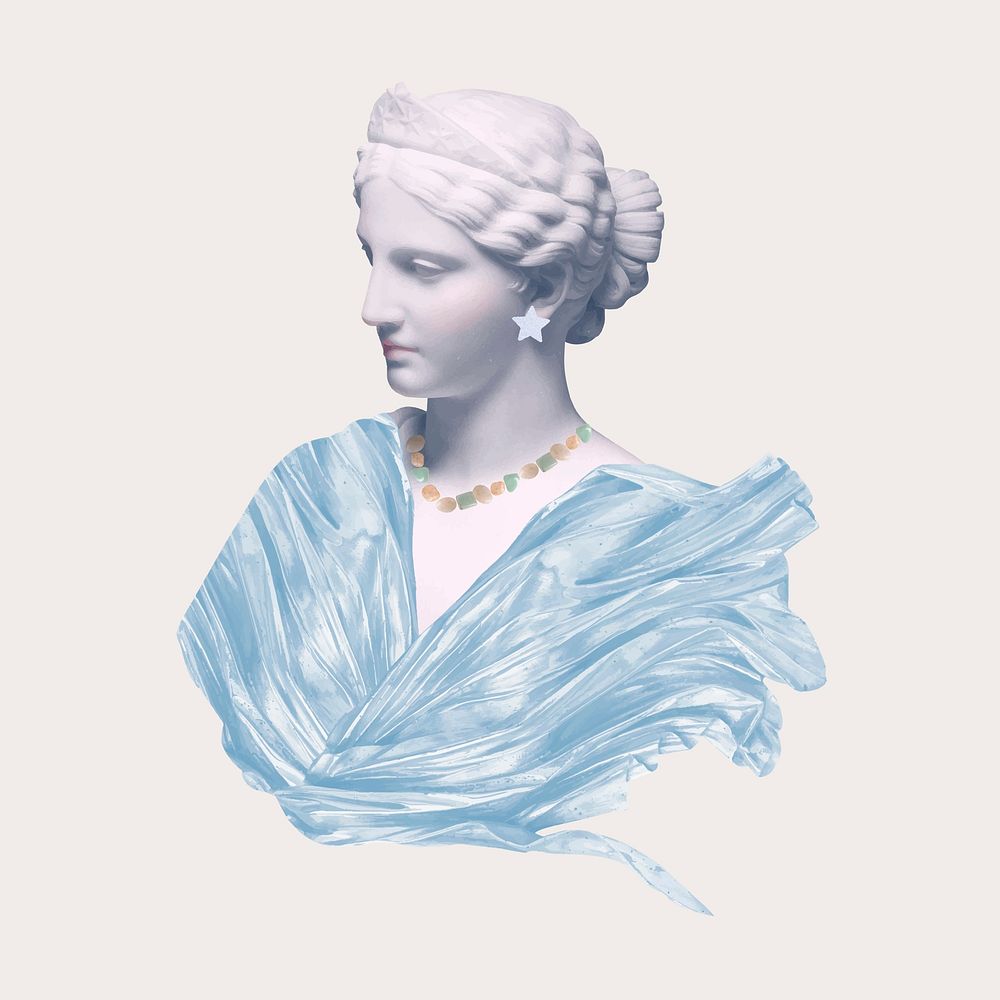 Beautiful Greek goddess statue vector aesthetic mixed media